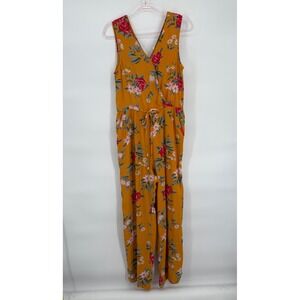 Ryan Michelle Floral Orange‎ Sz XL Jumpsuit Sleeveless Romper V Neck Drawstring